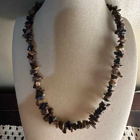 Natural Pietersite Chips Beaded Necklace with Gold Tone Hardware - Picture 6 of 13